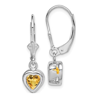 Sterling Silver Citrine Heart Leverback Earrings