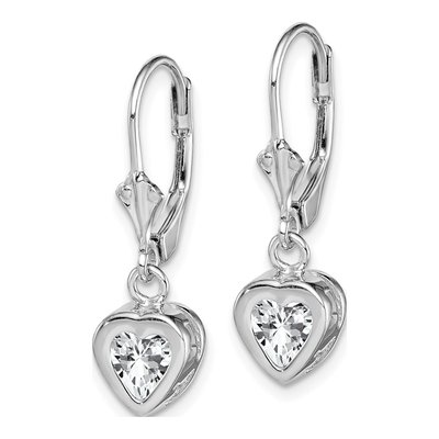 Sterling Silver CZ Heart Leverback Earrings – view 3