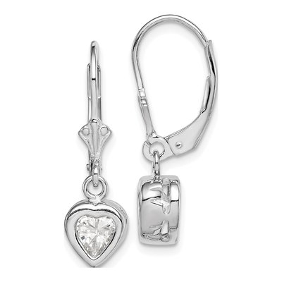 Sterling Silver CZ Heart Leverback Earrings