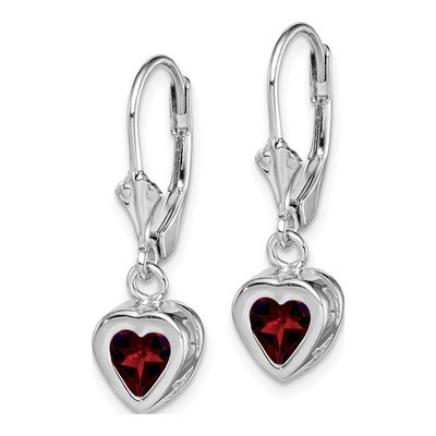 Sterling Silver Garnet Heart Leverback Earrings – view 3