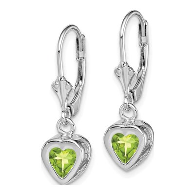 Sterling Silver Peridot Heart Leverback Earrings – view 3