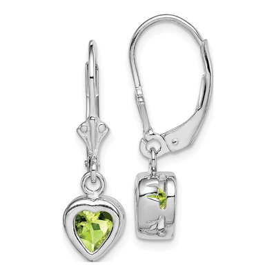 Sterling Silver Peridot Heart Leverback Earrings