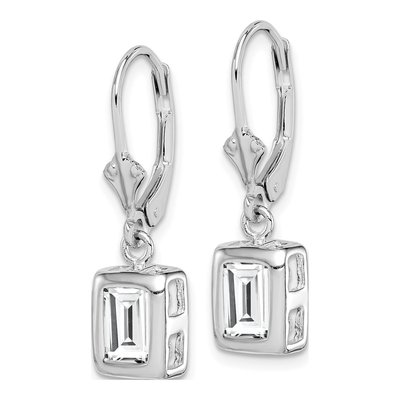 Sterling Silver CZ Emerald-Cut Leverback Earrings – view 3