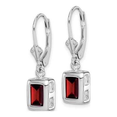 Sterling Silver Garnet Emerald-Cut Leverback Earrings – view 3
