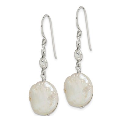 Sterling Silver Freshwater Cultured Pearl & CZ Coin Dangle Earrings – view 3