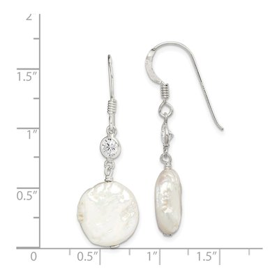 Sterling Silver Freshwater Cultured Pearl & CZ Coin Dangle Earrings – view 5