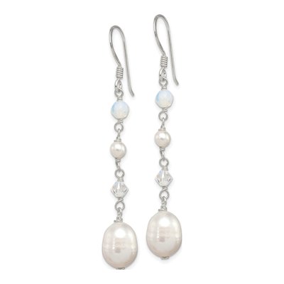 Sterling Silver Freshwater Cultured Pearl & Crystal Opalite Dangle Earrings – view 3
