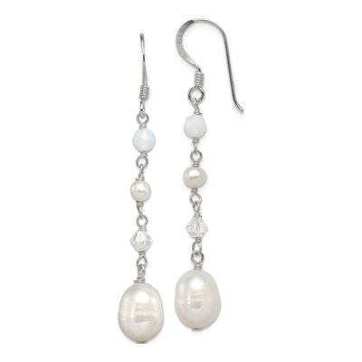 Sterling Silver Freshwater Cultured Pearl & Crystal Opalite Dangle Earrings