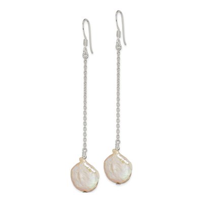 Sterling Silver Freshwater Cultured Pearl Coin Dangle Earrings – view 3