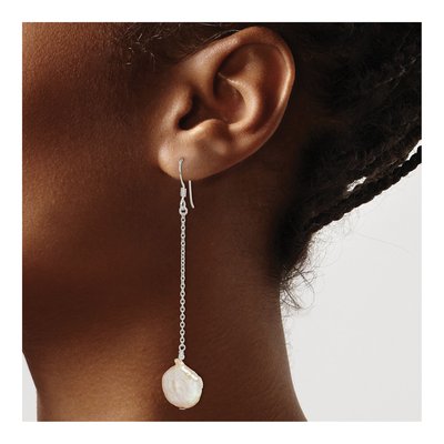 Sterling Silver Freshwater Cultured Pearl Coin Dangle Earrings – view 4