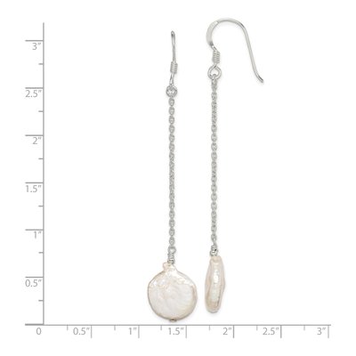 Sterling Silver Freshwater Cultured Pearl Coin Dangle Earrings – view 5