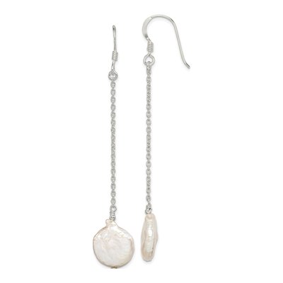 Sterling Silver Freshwater Cultured Pearl Coin Dangle Earrings