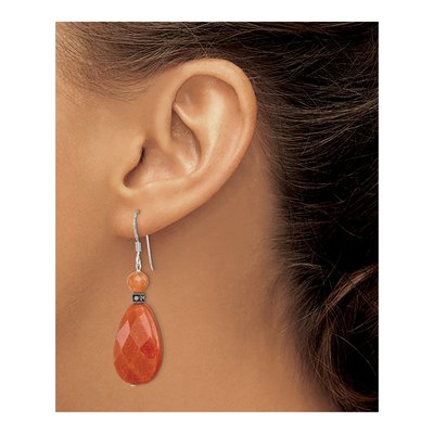 Sterling Silver Carnelian Teardrop Dangle Earrings – view 4