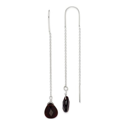 Sterling Silver Dark Olivine Quartz Threader Earrings