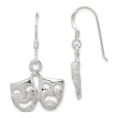 Sterling Silver Comedy Tragedy Drama Mask Dangle Earrings