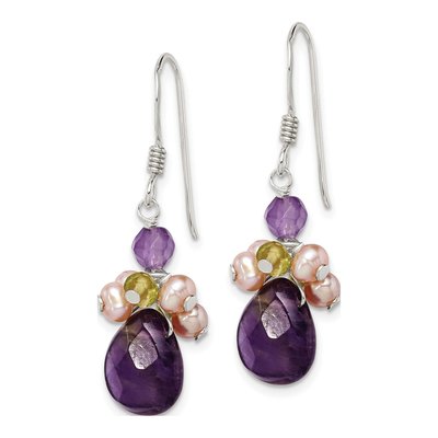 Sterling Silver Pink Freshwater Cultured Pearl & Amethyst Dangle Earrings – view 3