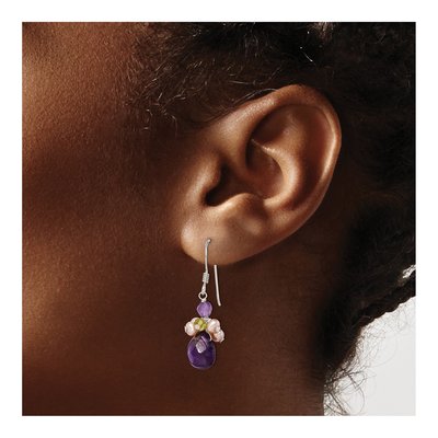 Sterling Silver Pink Freshwater Cultured Pearl & Amethyst Dangle Earrings – view 4