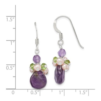 Sterling Silver Pink Freshwater Cultured Pearl & Amethyst Dangle Earrings – view 5