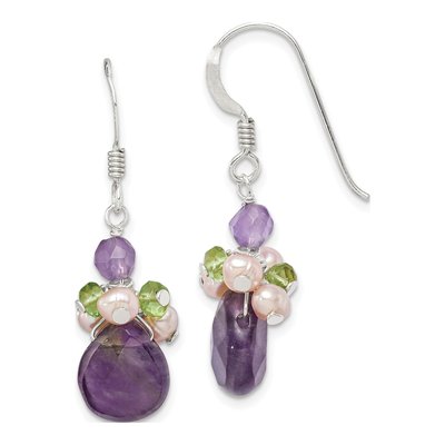 Sterling Silver Pink Freshwater Cultured Pearl & Amethyst Dangle Earrings