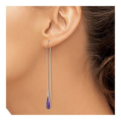 Sterling Silver CZ Teardrop Threader Earrings – view 4