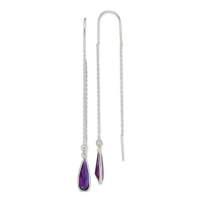 Sterling Silver CZ Teardrop Threader Earrings