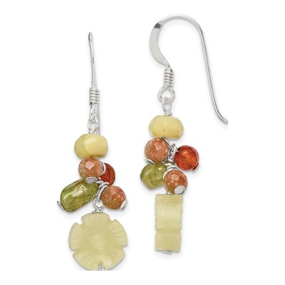 Sterling Silver Peridot Floral Multi-Gemstone Dangle Earrings