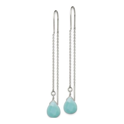 Sterling Silver Blue Agate Teardrop Threader Earrings – view 3