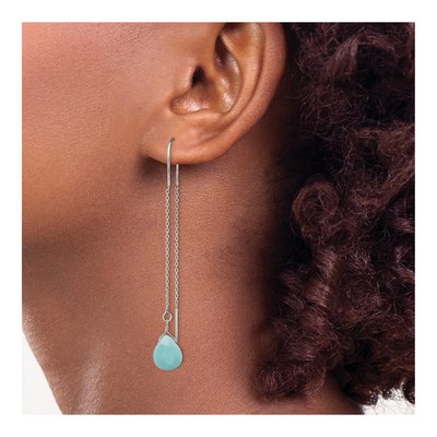 Sterling Silver Blue Agate Teardrop Threader Earrings – view 4