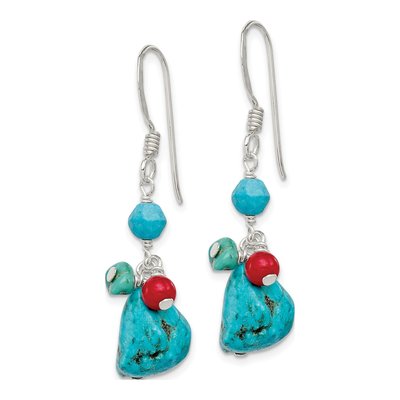 Sterling Silver Turquoise Howlite Coral Dangle Earrings – view 3