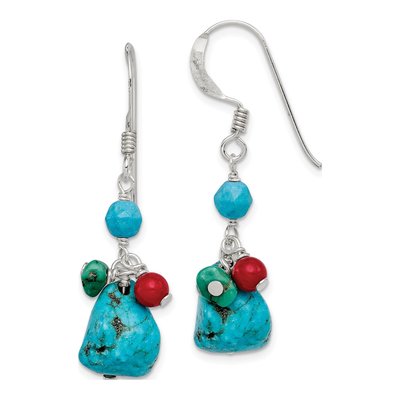 Sterling Silver Turquoise Howlite Coral Dangle Earrings