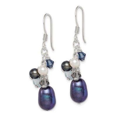 Sterling Silver Freshwater Cultured Pearl & Black Freshwater Cultured Pearl Dangle Earrings – view 3