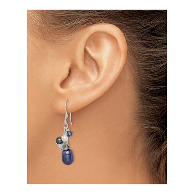 Sterling Silver Freshwater Cultured Pearl & Black Freshwater Cultured Pearl Dangle Earrings – view 4