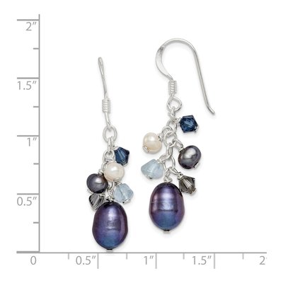 Sterling Silver Freshwater Cultured Pearl & Black Freshwater Cultured Pearl Dangle Earrings – view 5