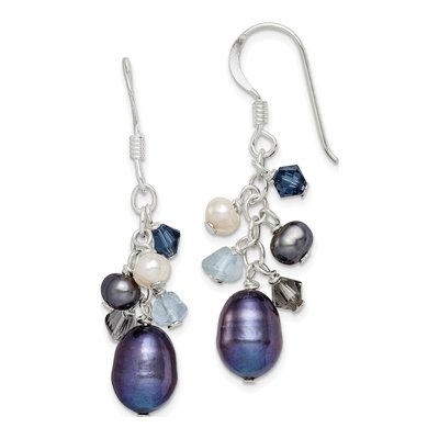 Sterling Silver Freshwater Cultured Pearl & Black Freshwater Cultured Pearl Dangle Earrings