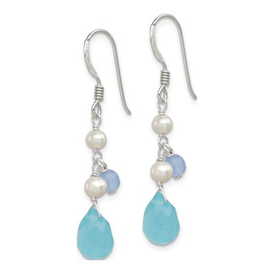 Sterling Silver Swiss Blue Topaz & Freshwater Cultured Pearl Dangle Earrings – view 3