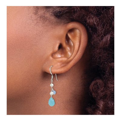 Sterling Silver Swiss Blue Topaz & Freshwater Cultured Pearl Dangle Earrings – view 4