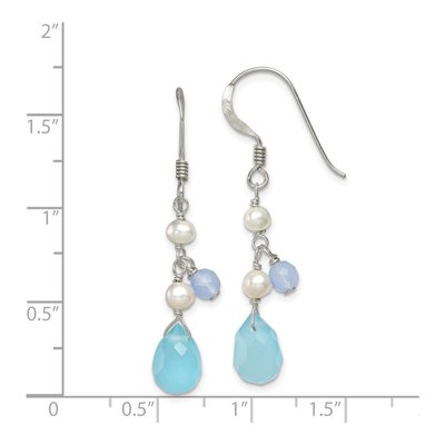 Sterling Silver Swiss Blue Topaz & Freshwater Cultured Pearl Dangle Earrings – view 5