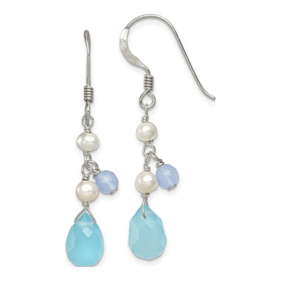 Sterling Silver Swiss Blue Topaz & Freshwater Cultured Pearl Dangle Earrings