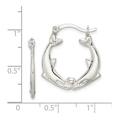 Sterling Silver 25mm Dolphin Round Hoop Earrings – view 5