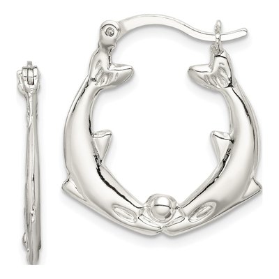 Sterling Silver 25mm Dolphin Round Hoop Earrings