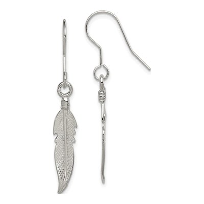 Sterling Silver Feather Dangle Earrings