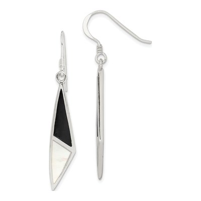 Sterling Silver Mother of Pearl & Onyx Dangle Earrings