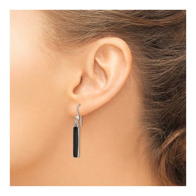 Sterling Silver Onyx Bar Dangle Earrings – view 4