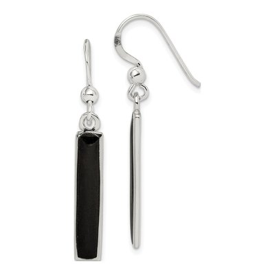 Sterling Silver Onyx Bar Dangle Earrings