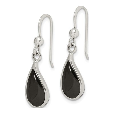 Sterling Silver Onyx Teardrop Dangle Earrings – view 3