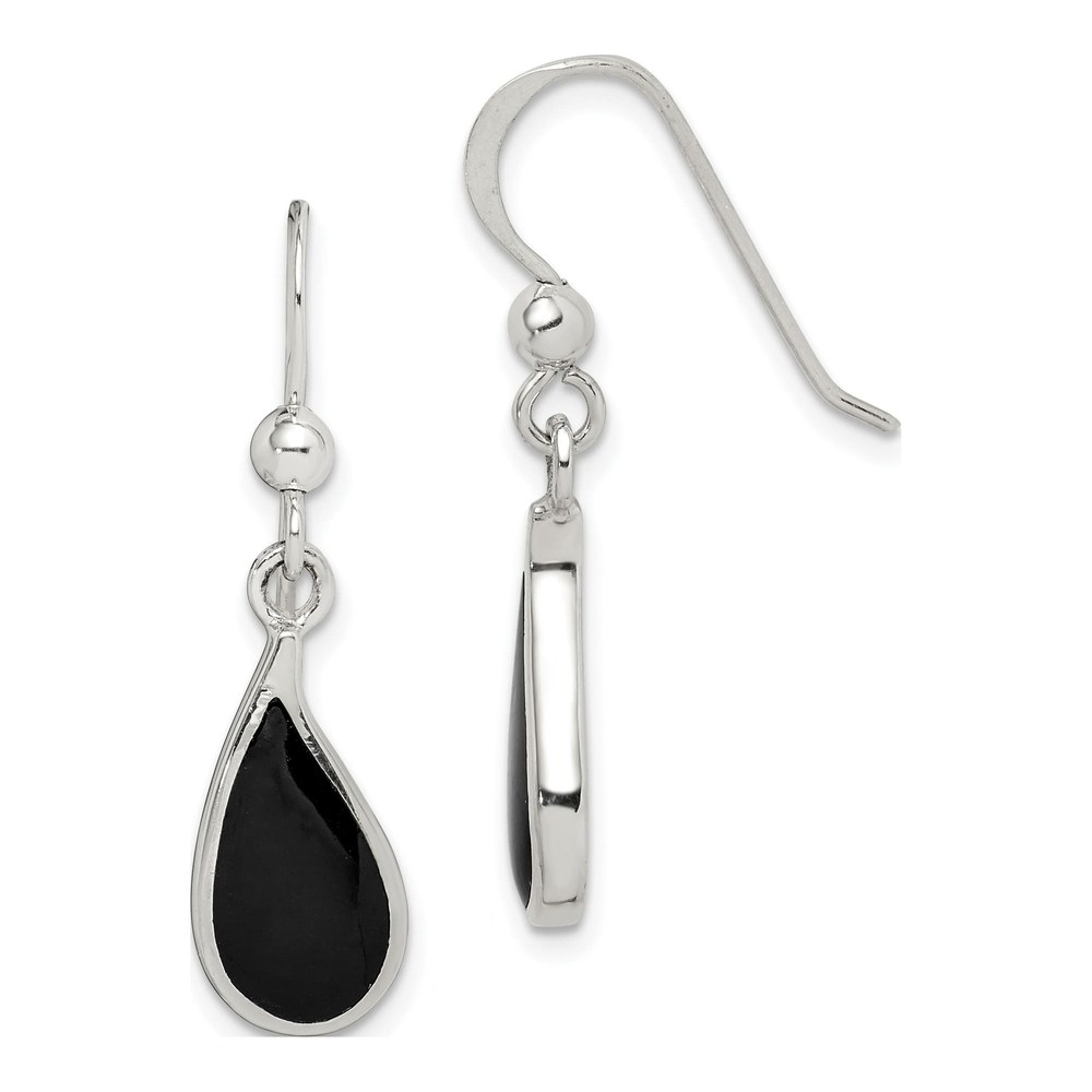 Sterling Silver Onyx Teardrop Dangle Earrings