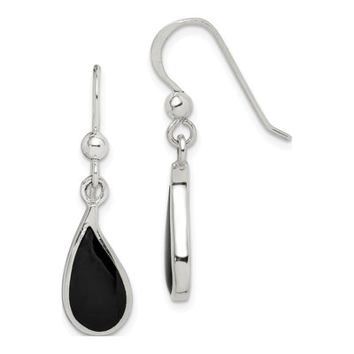 Sterling Silver Onyx Teardrop Dangle Earrings