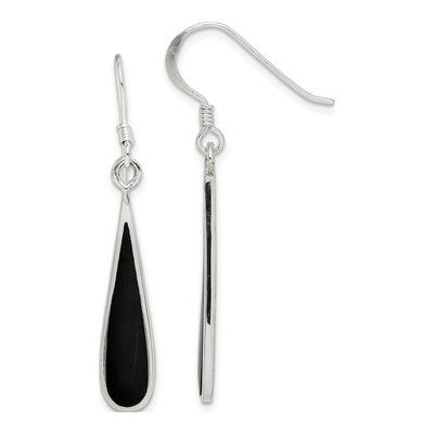 Sterling Silver Onyx Teardrop Dangle Earrings