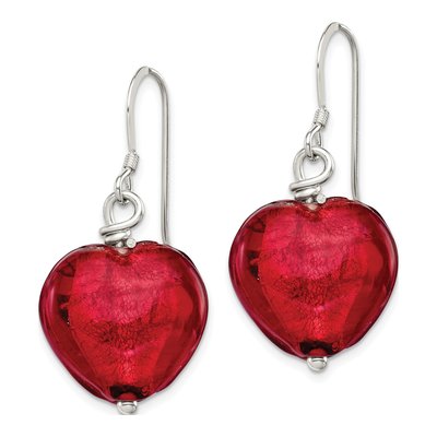 Sterling Silver Red Murano Glass Heart Dangle Earrings – view 3