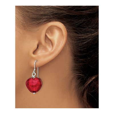 Sterling Silver Red Murano Glass Heart Dangle Earrings – view 4